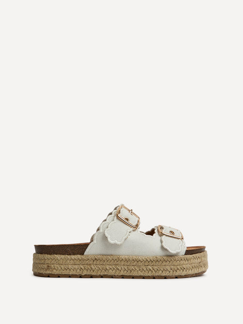Sonnet White Double Buckle Flatform Sandals