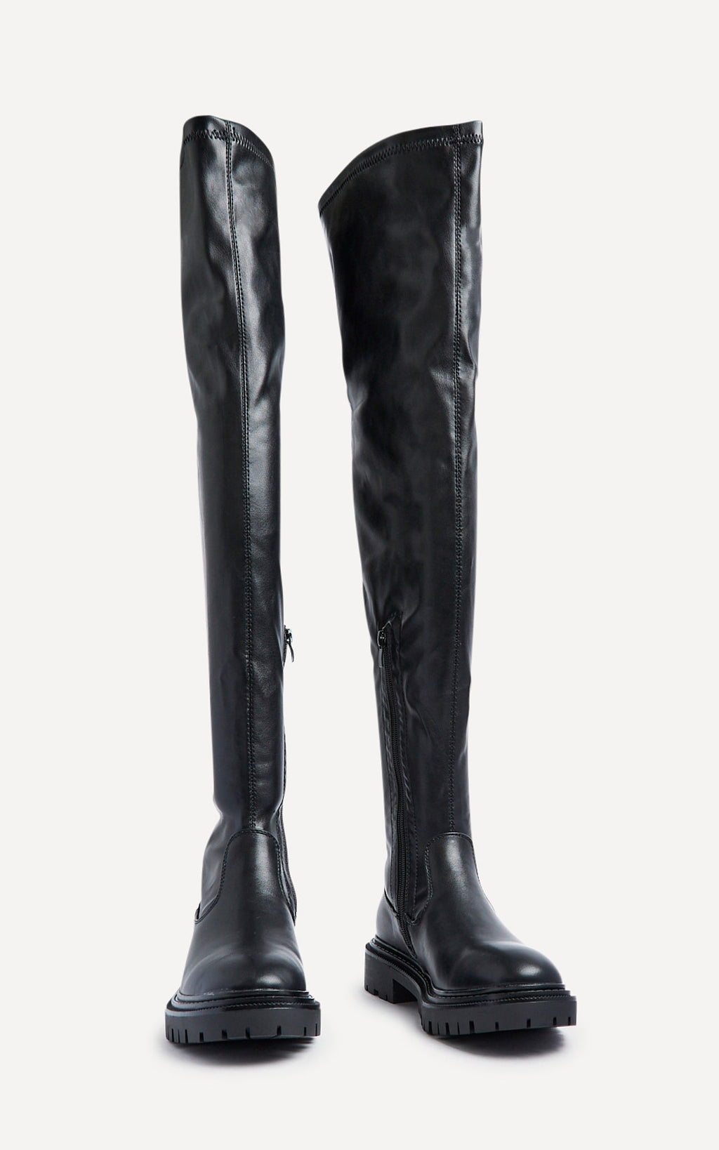 Sonny Black Faux Leather Long Boots