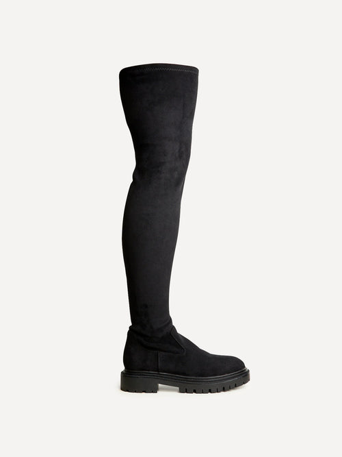 Sonny Black Faux Suede Long Boots