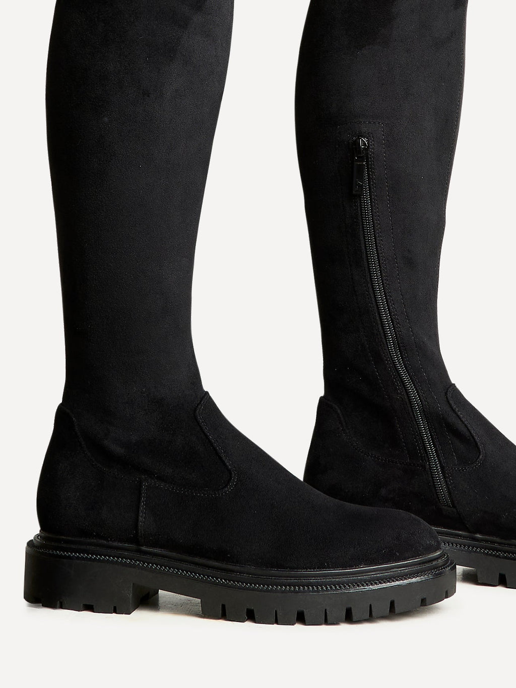 Sonny Black Faux Suede Long Boots