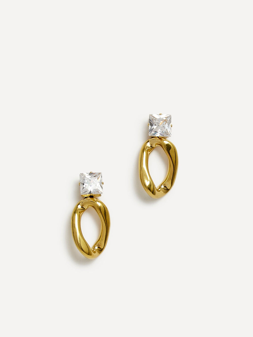 Starfall Gold Square Stud Oval Drop Earrings