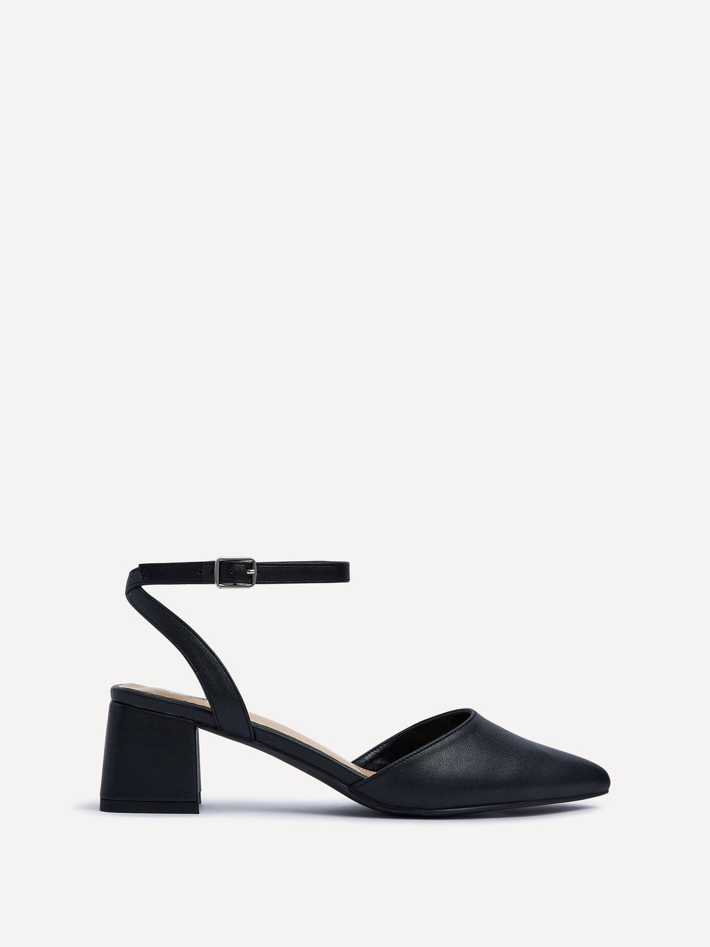 Suzy Wide Fit Black Faux Leather Court Heels