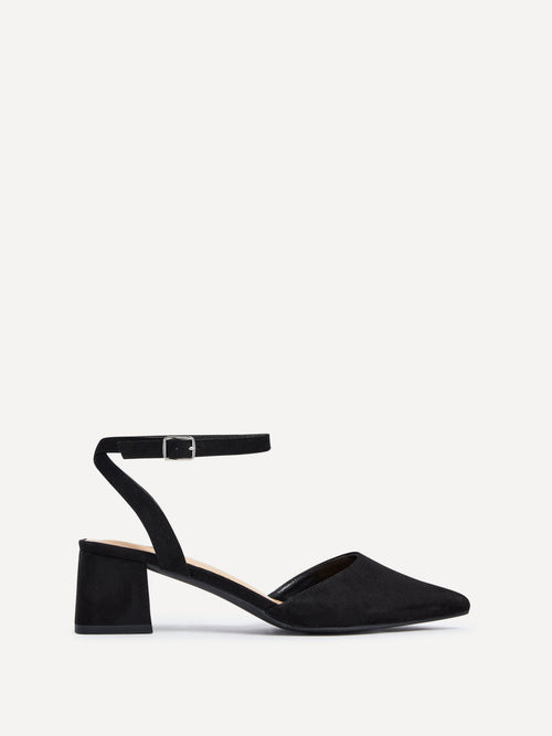 Suzy Wide Fit Black Faux Suede Court Heels