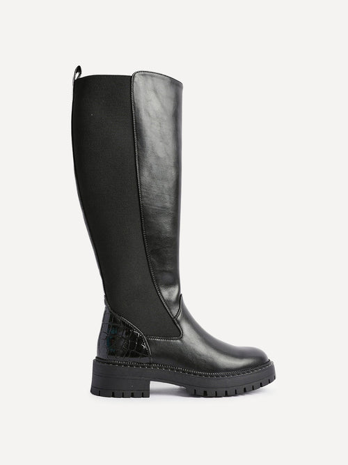 Swift Black Croc Long Boots