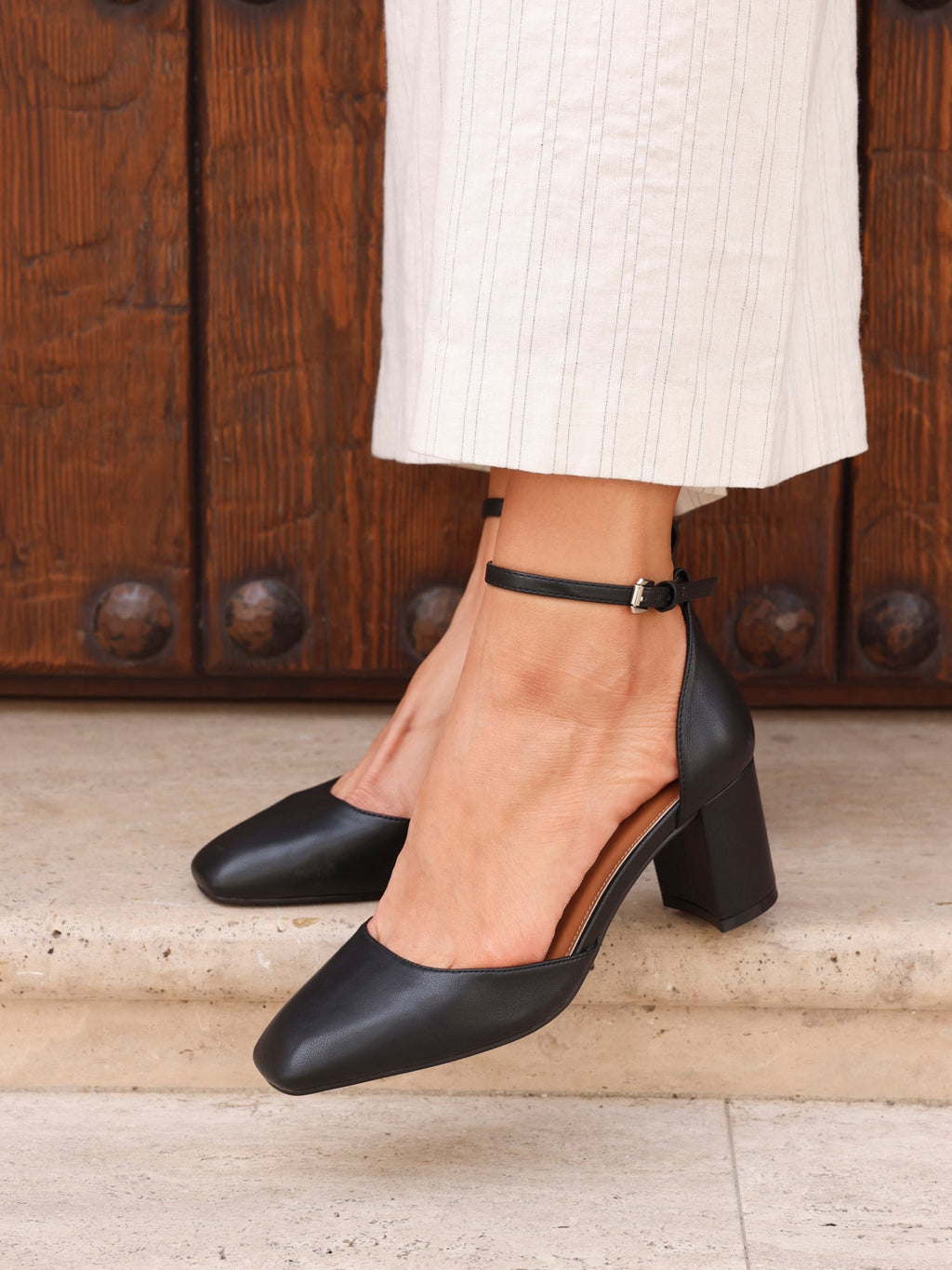 Sydney Black Square Toe Court Heels