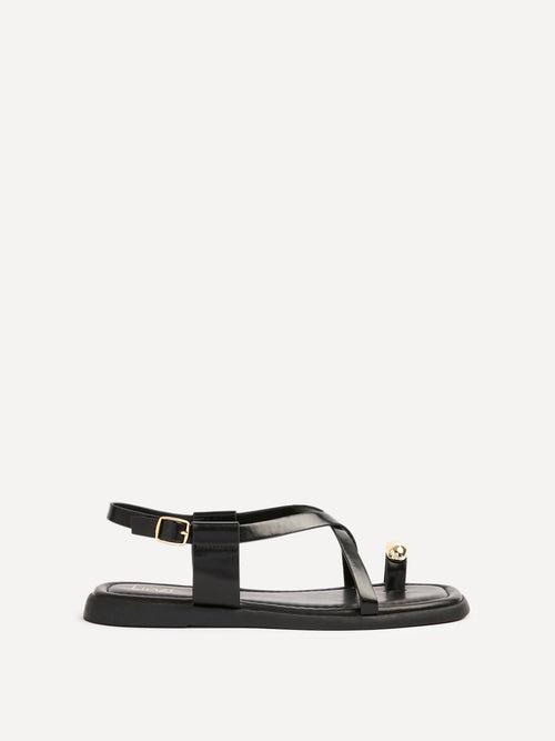 Salma Black & Gold Flat Sandals