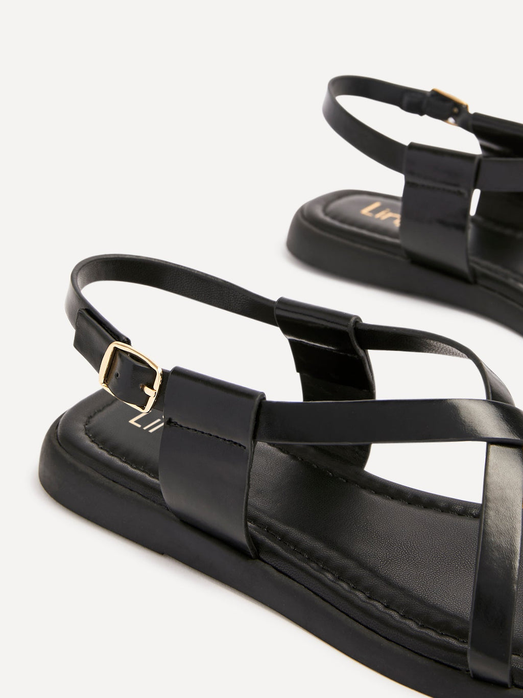 Salma Black & Gold Flat Sandals