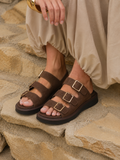 Satellite Brown Faux Suede Flat Sandals