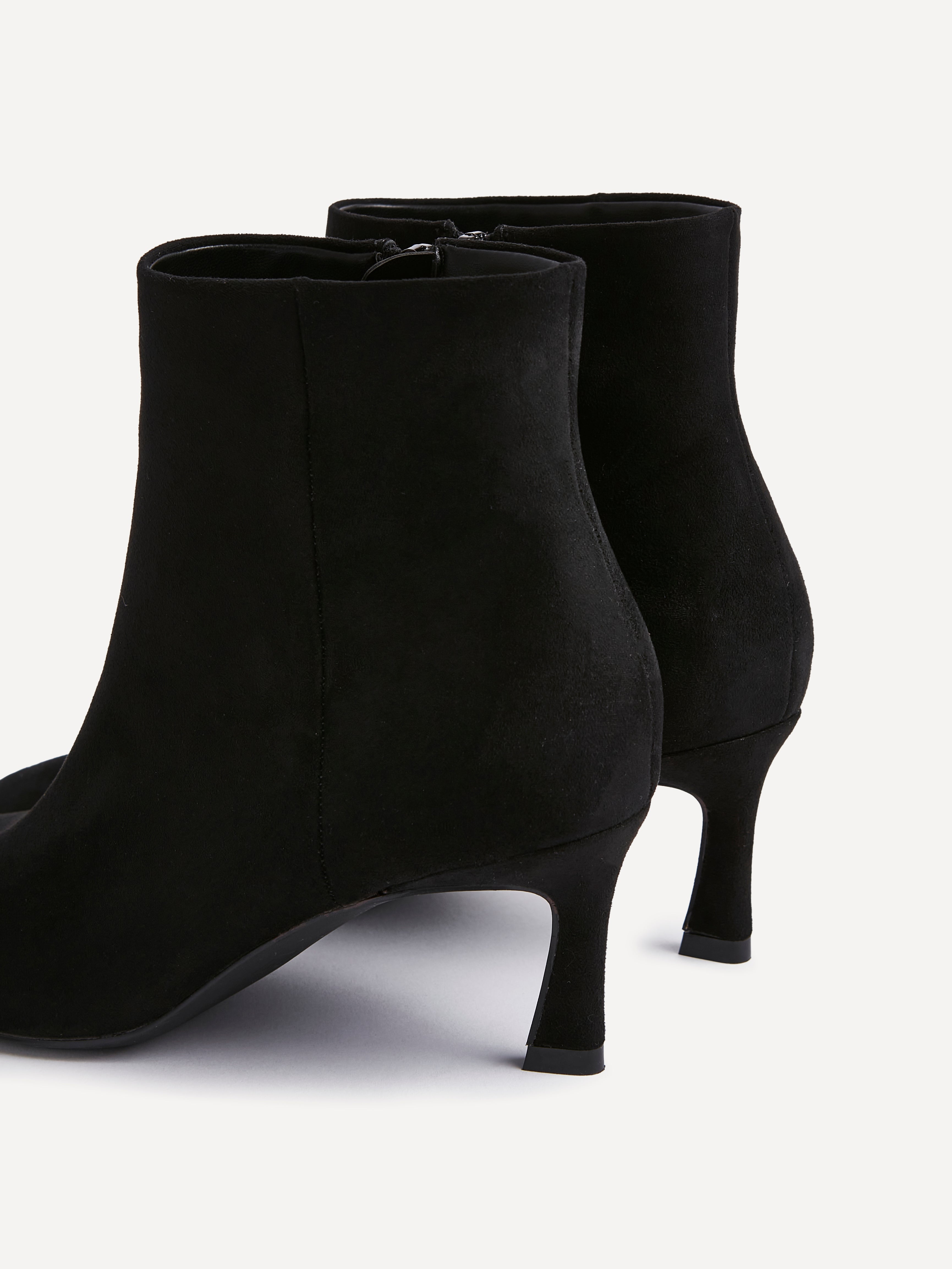 Secured Black Faux Suede Stiletto Ankle Boots