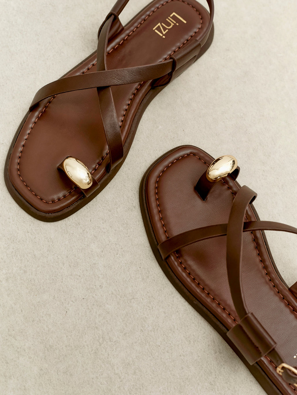 Salma Brown & Gold Flat Sandals