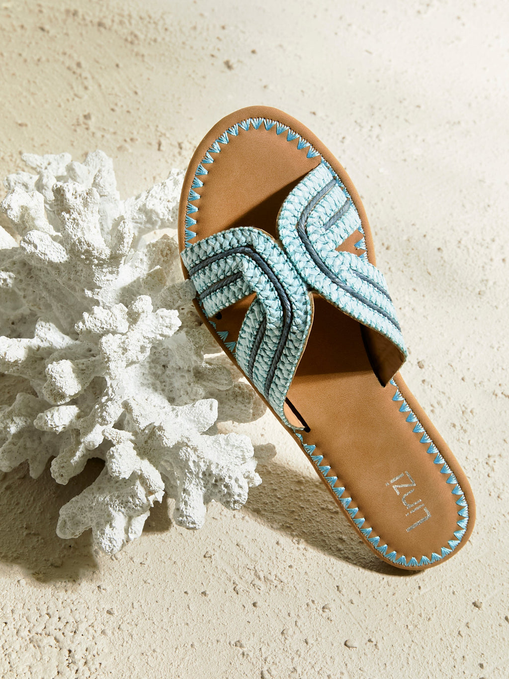 Solar Blue Flat Slider Sandals