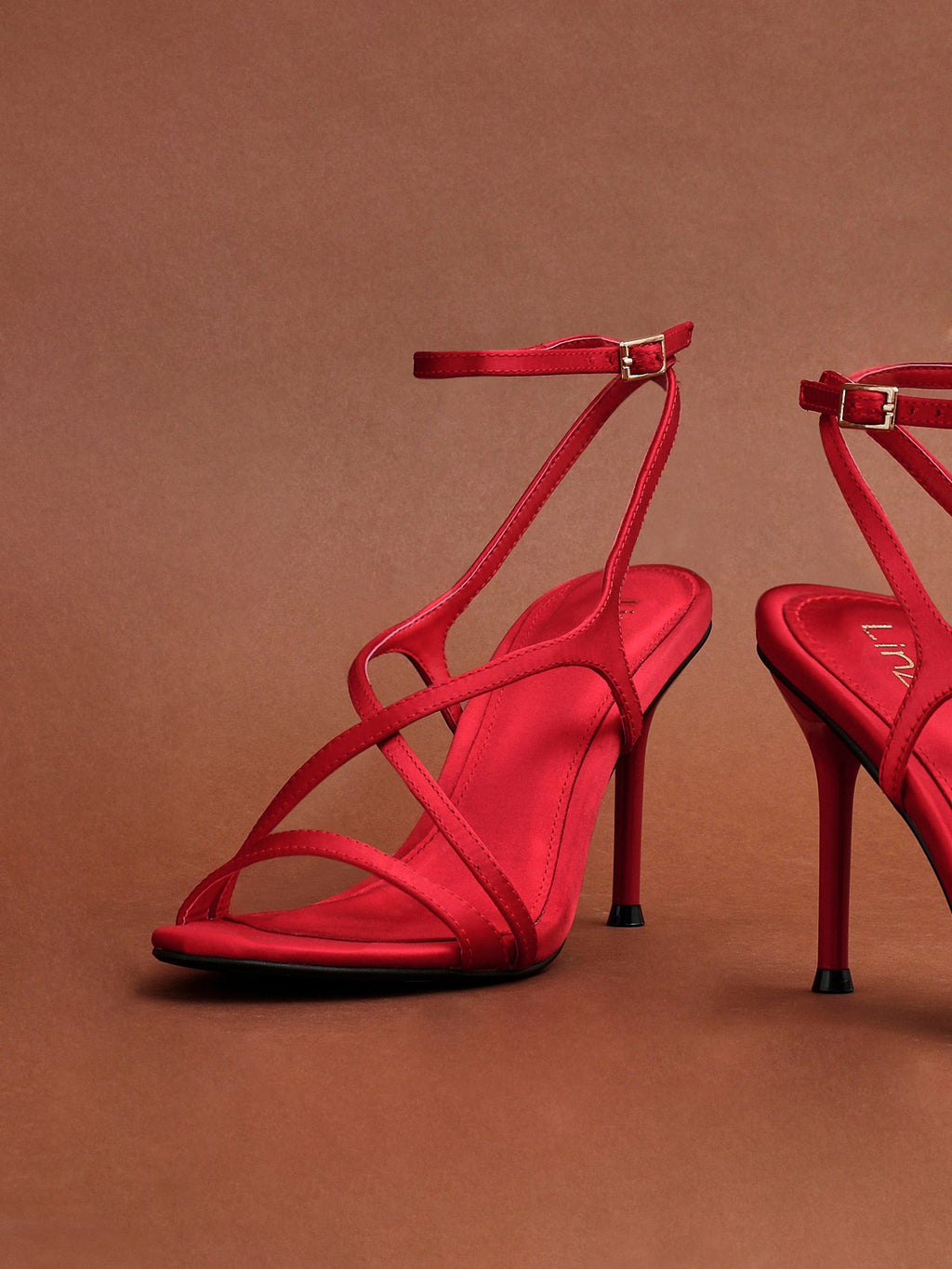 Taliya Red Satin Strappy Stiletto Heels