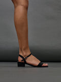 Kezzi Black Faux Suede Low Heeled Sandals
