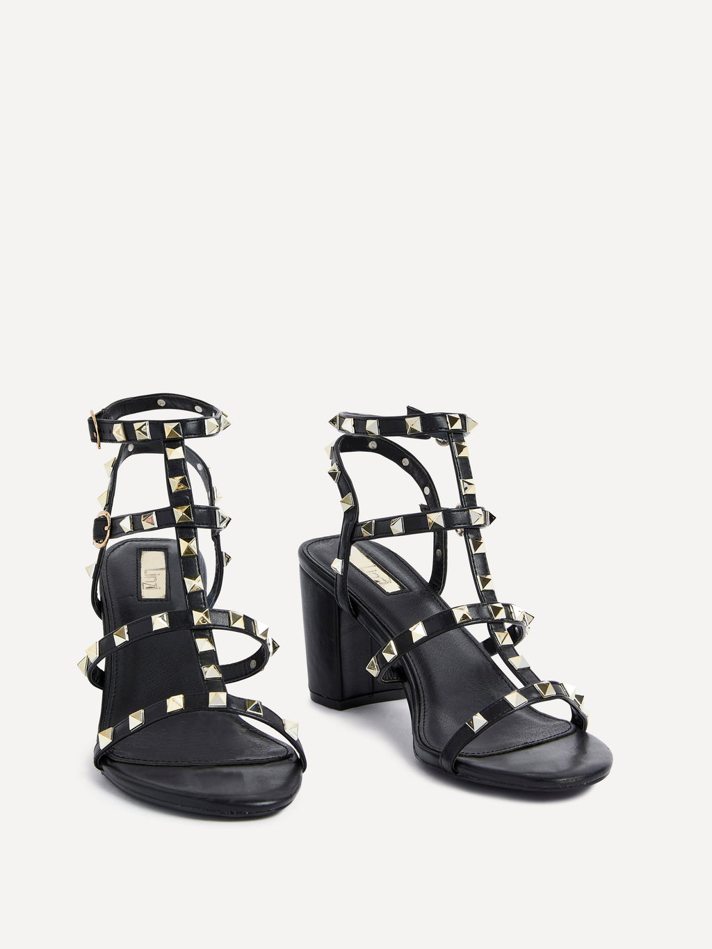 Tessa Black & Gold Studded Block Heel Sandals