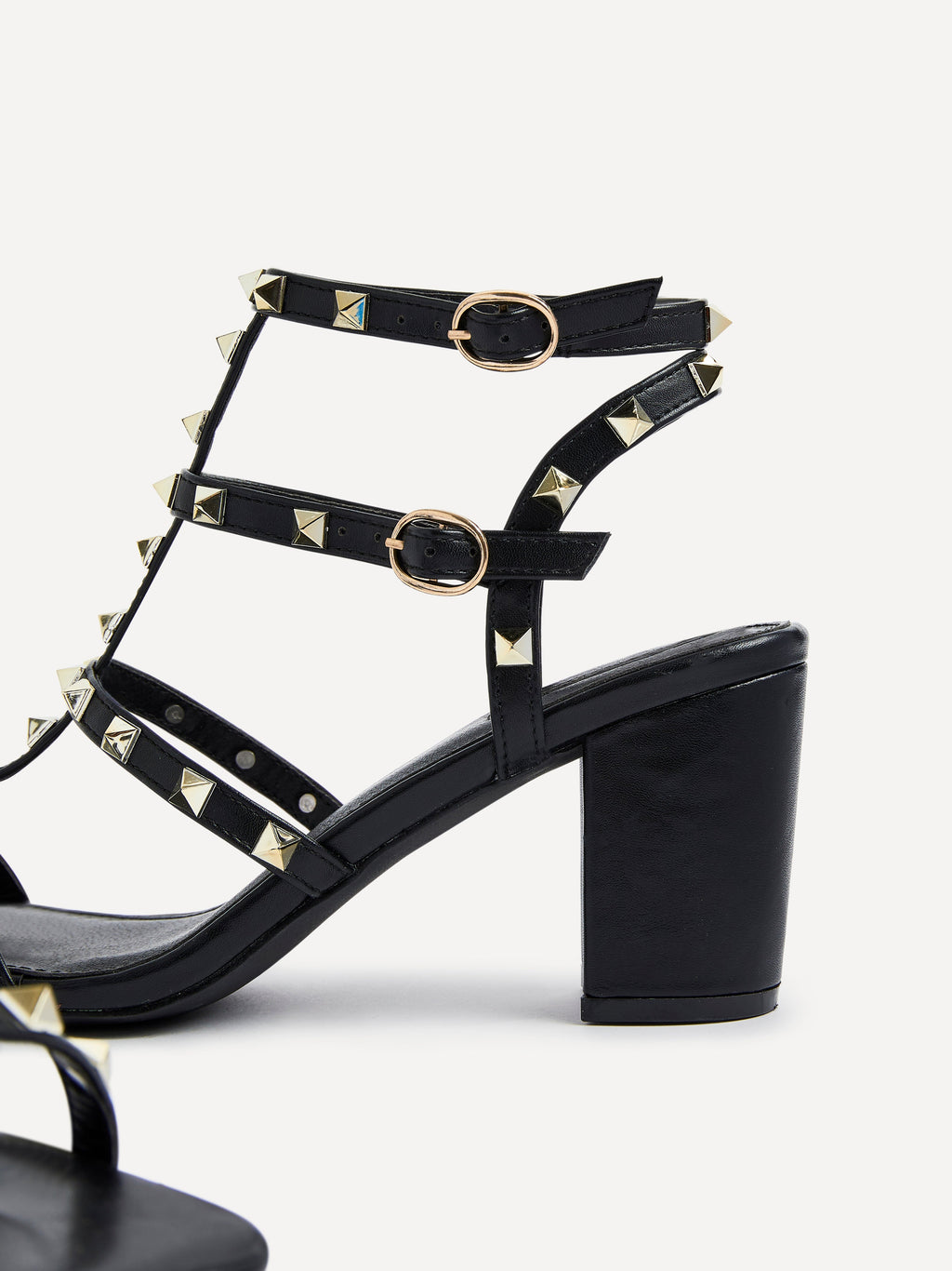 Tessa Black & Gold Studded Block Heel Sandals