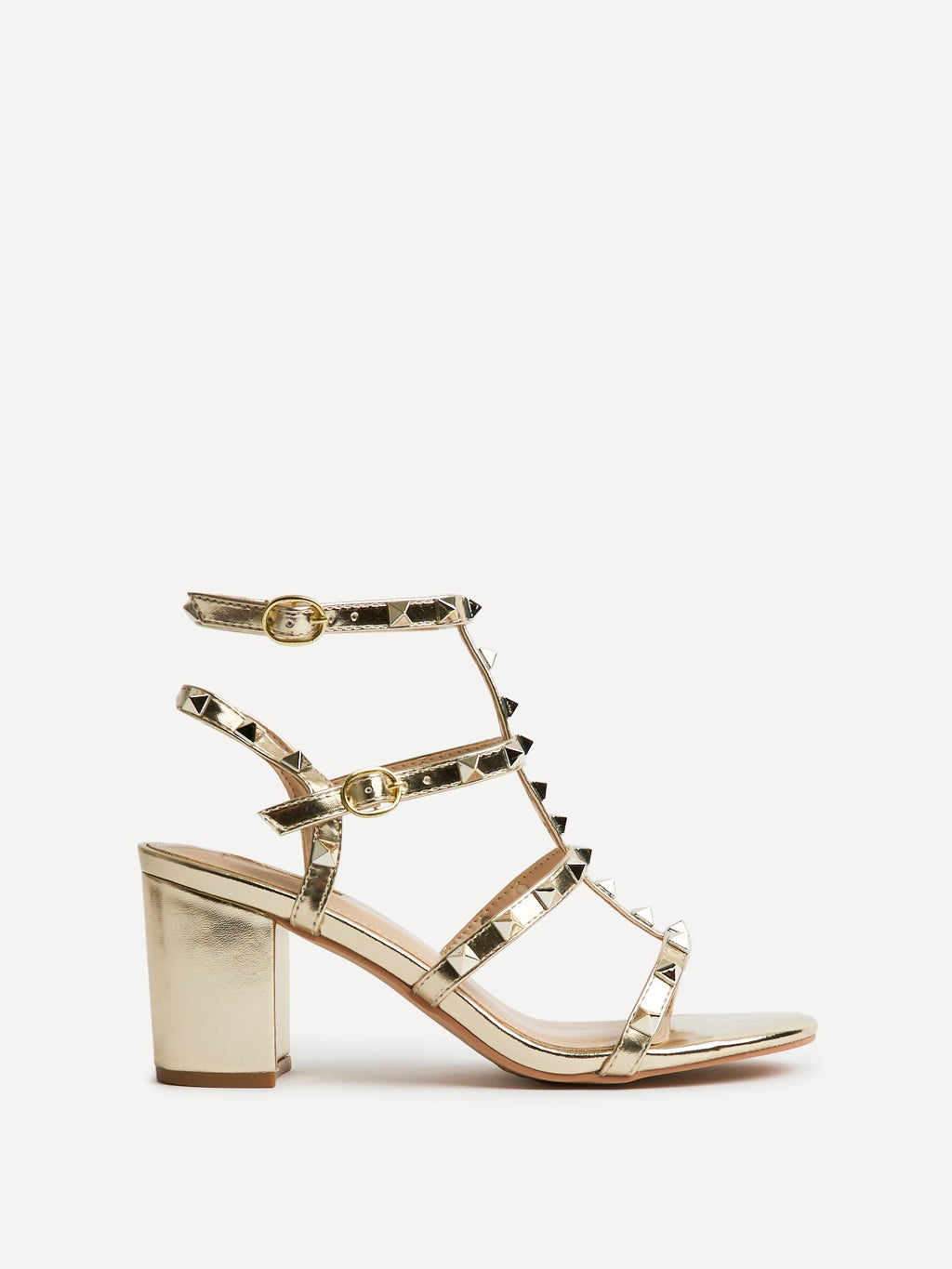 Tessa Gold Studded Block Heel Sandals