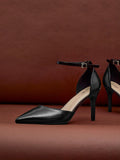 Thea Black Faux Leather Stiletto Court Heels