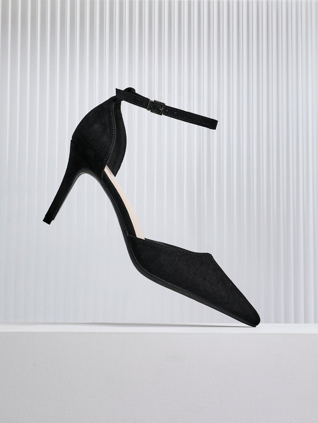 Thea Black Faux Suede Stiletto Court Heels
