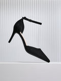 Thea Black Faux Suede Stiletto Court Heels