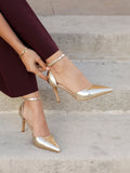 Thea Gold Faux Leather Stiletto Court Heels