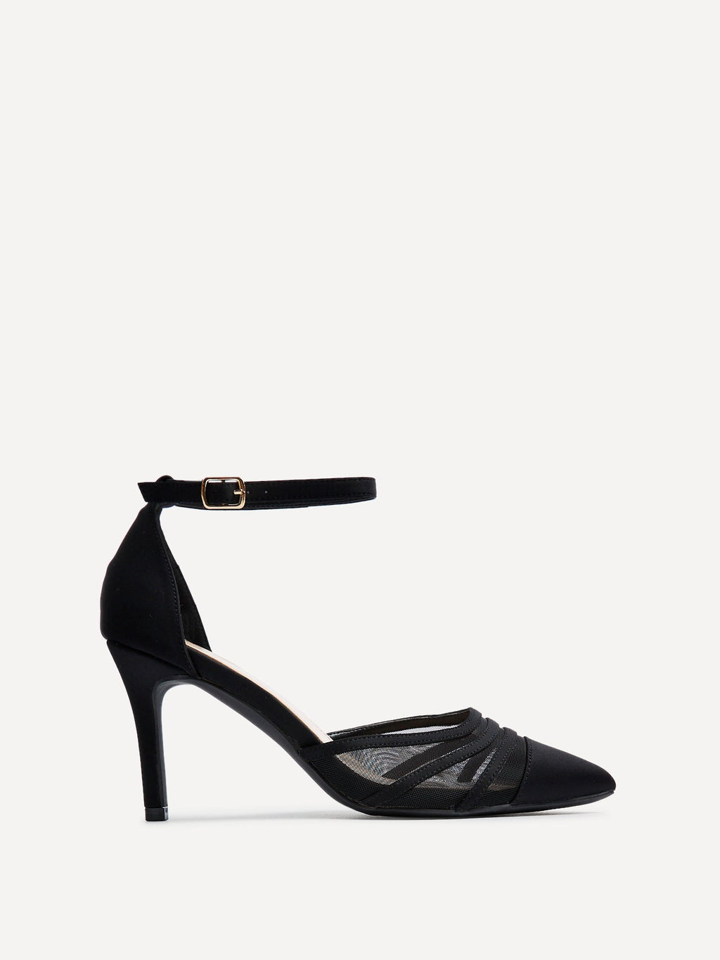Tianey Wide Fit Black Scuba Mesh Court Heels
