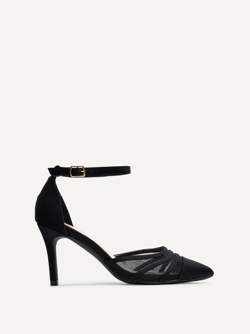 Tianey Wide Fit Black Scuba Mesh Court Heels