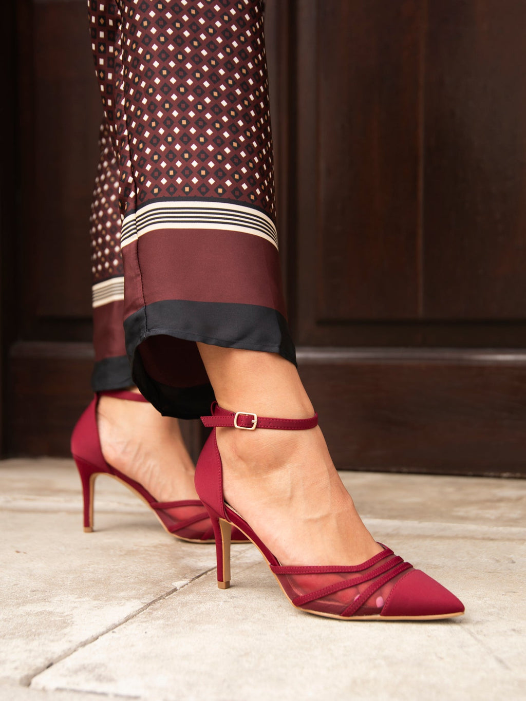 Tianey Wide Fit Burgundy Mesh Court Heels