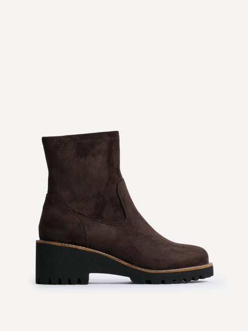 Trish Brown Faux Suede Wedged Ankle Boots