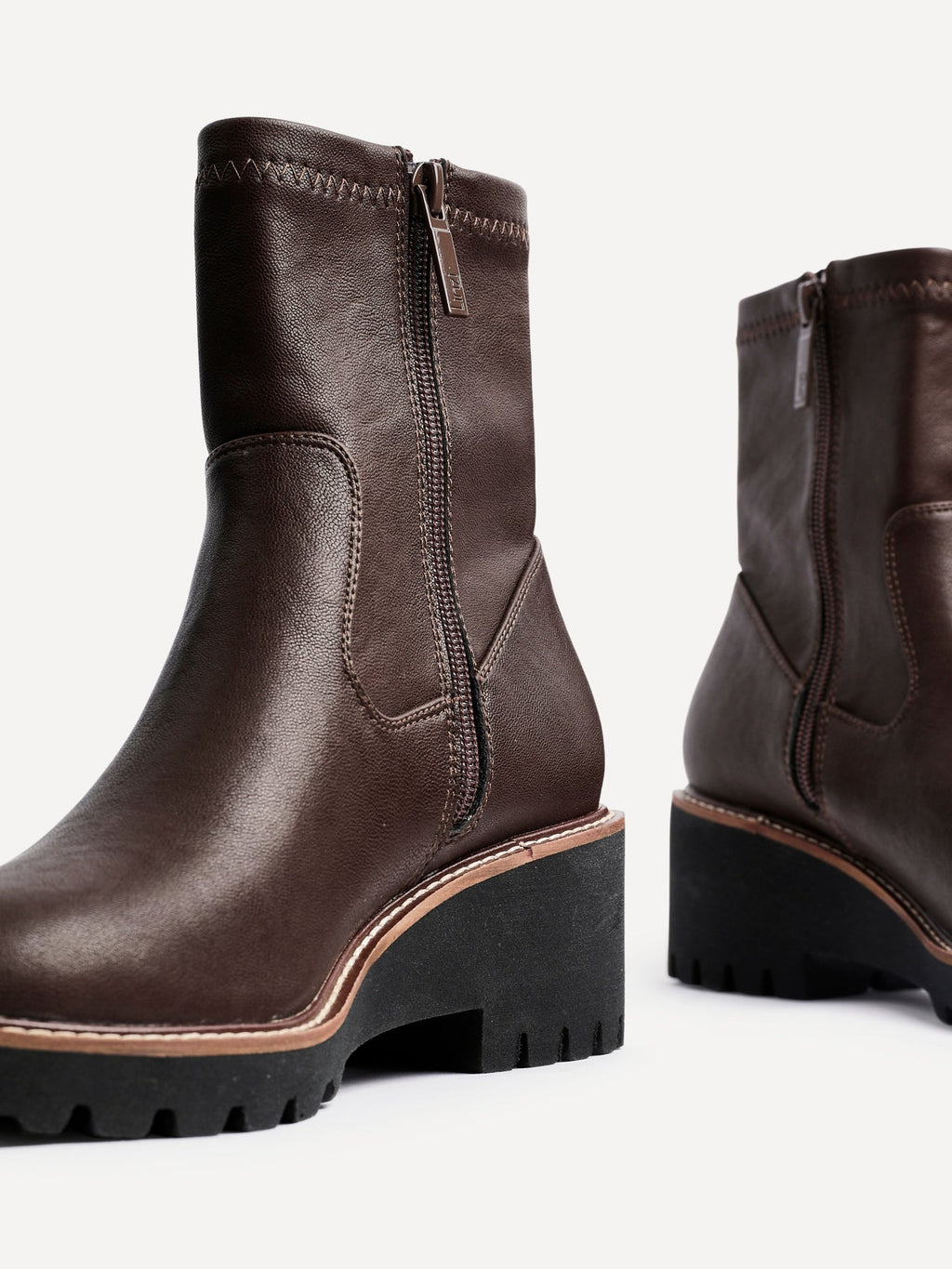 Trish Brown Faux Leather Wedged Ankle Boots