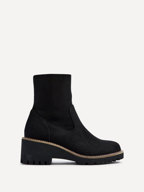 Trish Black Faux Suede Wedged Ankle Boots