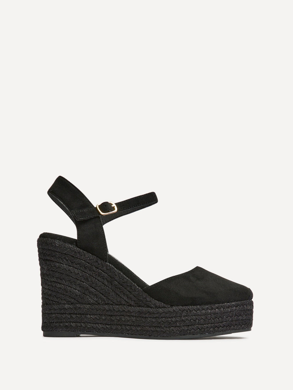 True Black Faux Suede Espadrille Wedges
