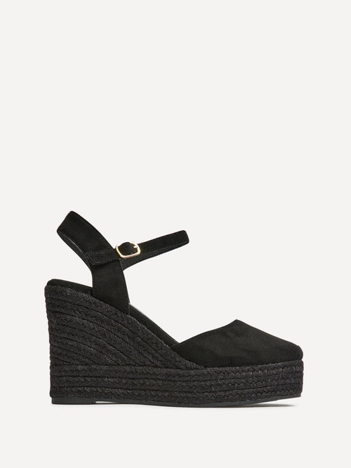 True Black Faux Suede Espadrille Wedges