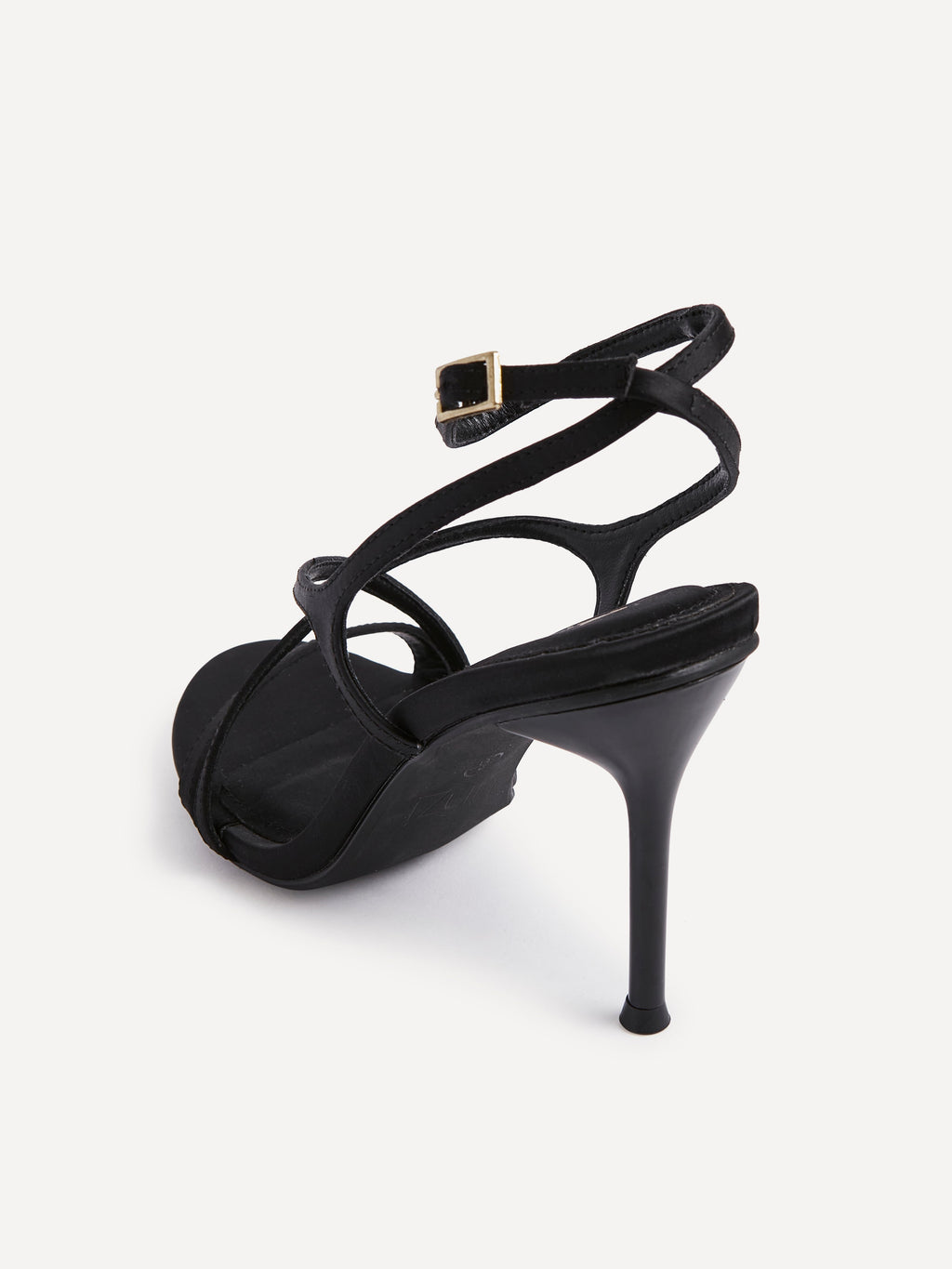 Taliya Black Satin Strappy Stiletto Heels