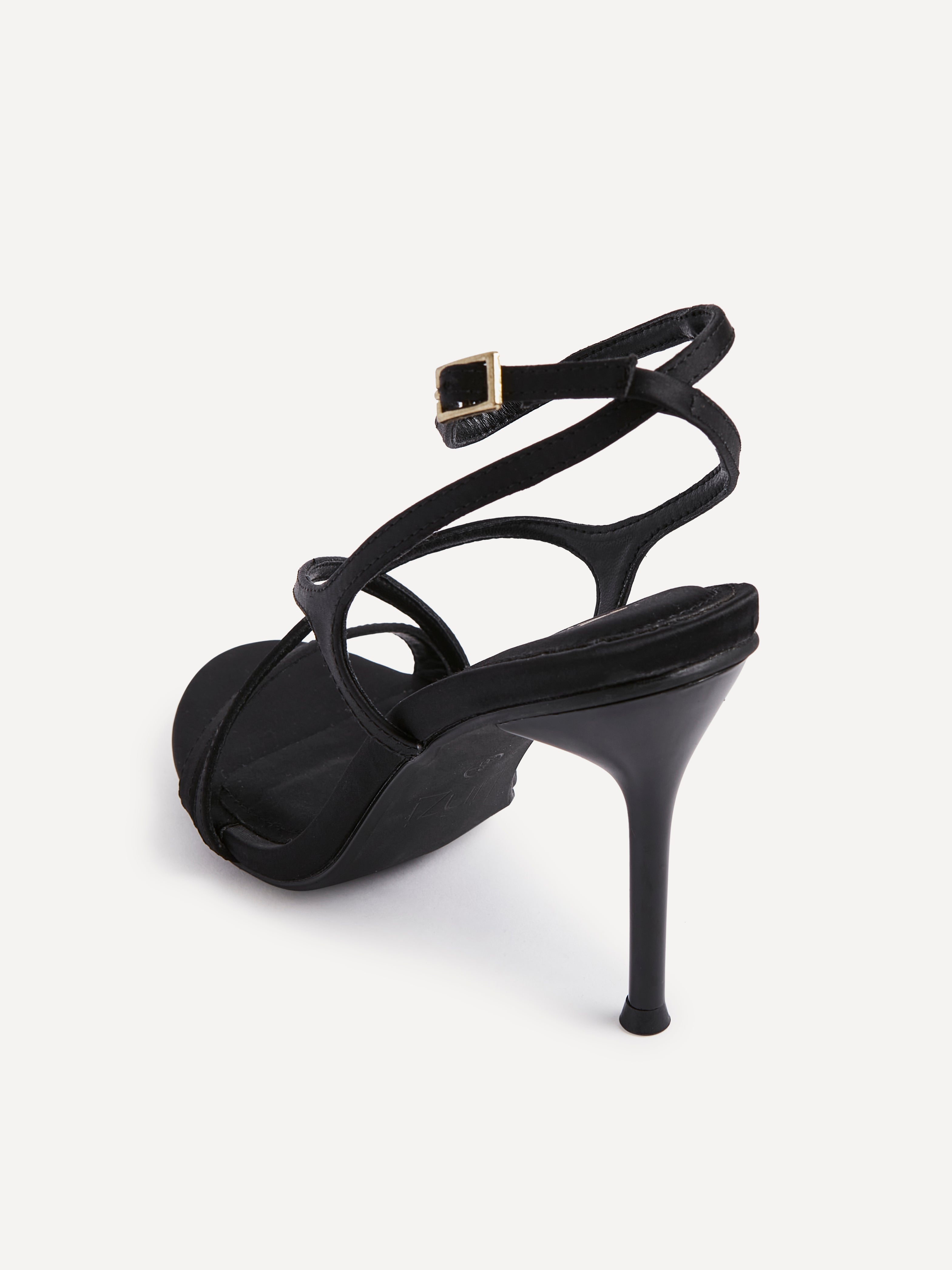 Taliya Black Satin Strappy Stiletto Heels