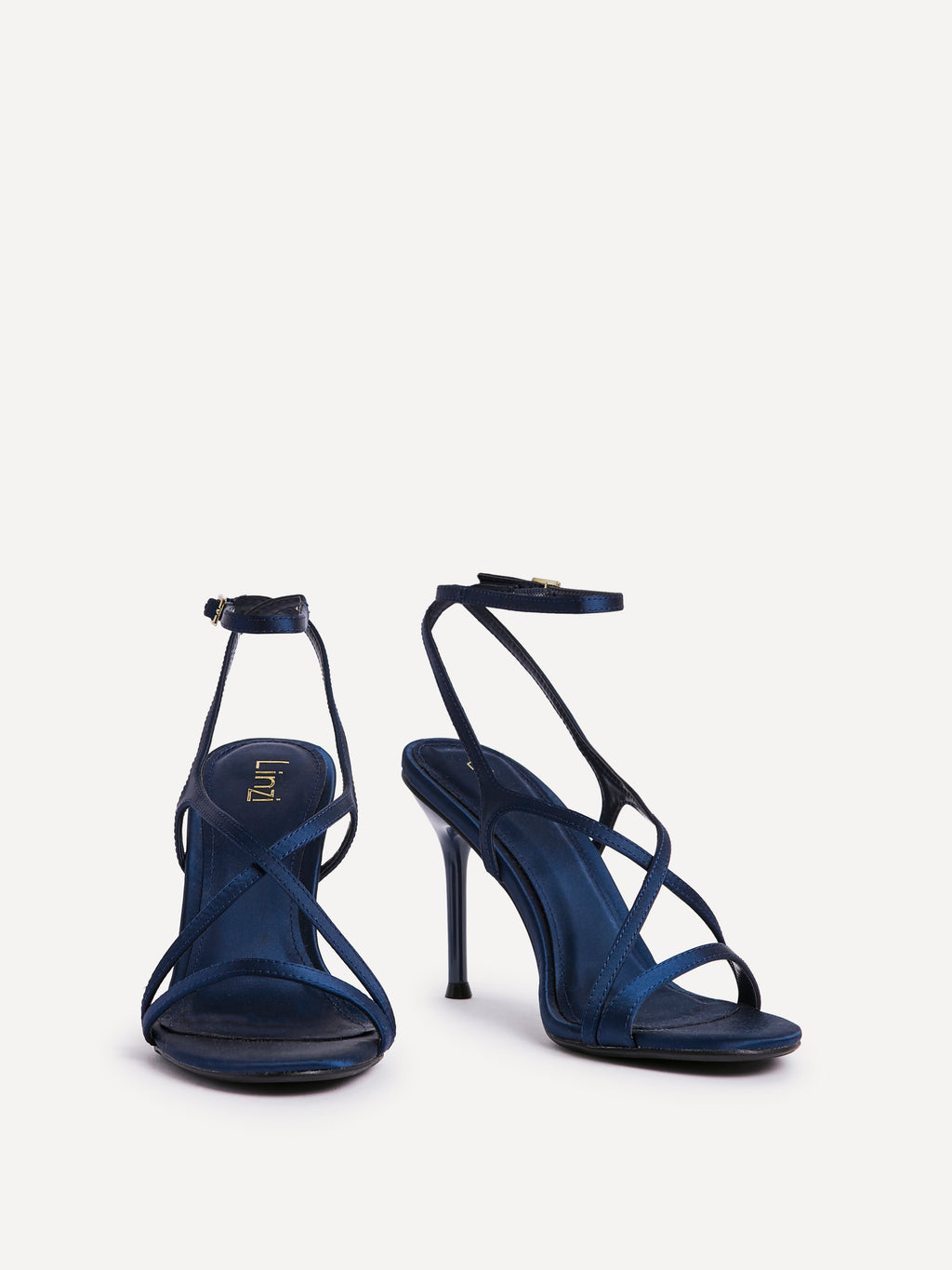 Taliya Navy Satin Strappy Stiletto Heels