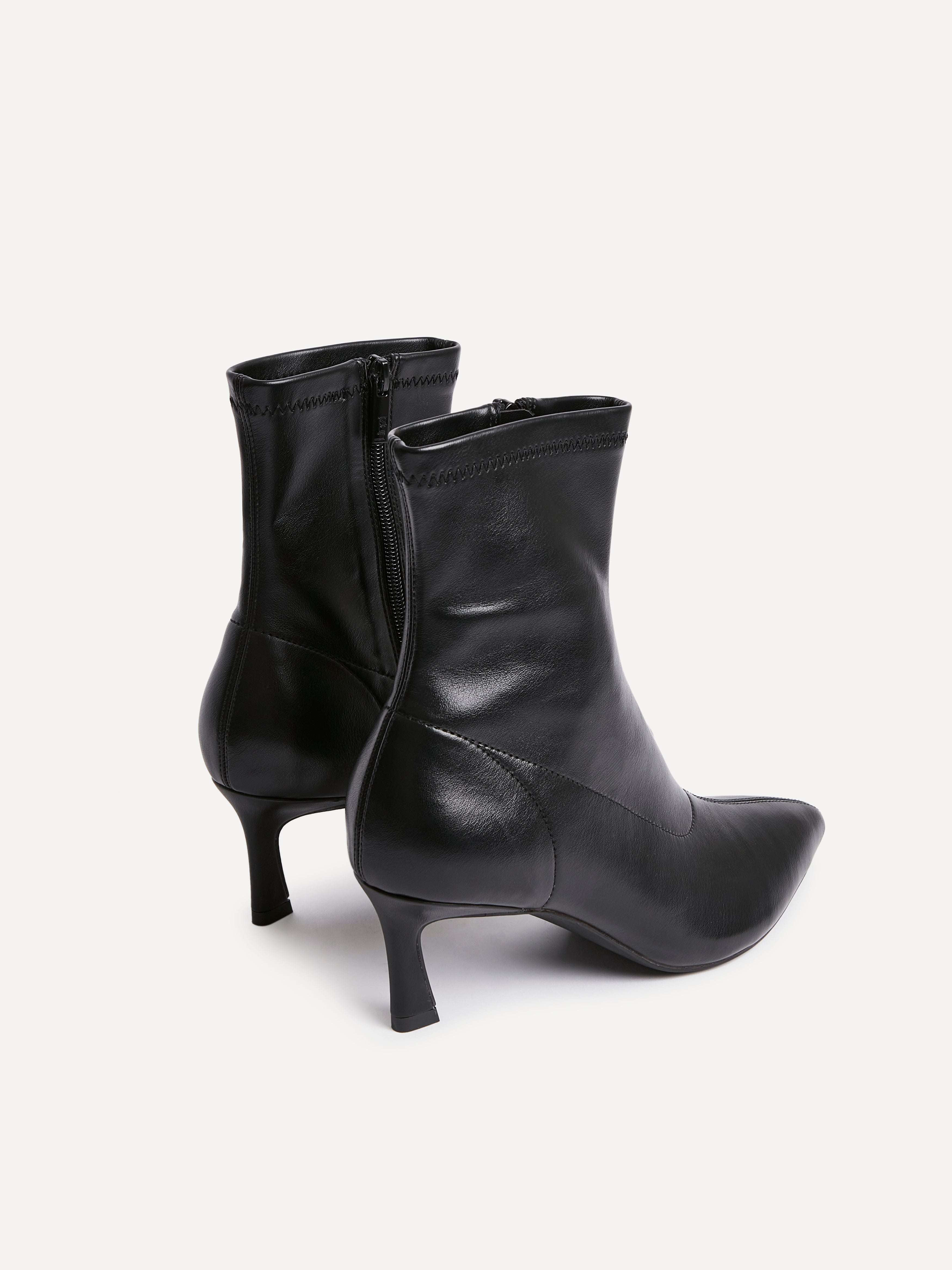 Upgrade Black Faux Leather Kitten Heel Sock Boots