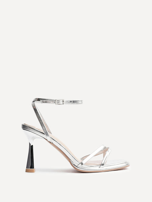 Verve Silver Faux Leather Crossover Stiletto Heel