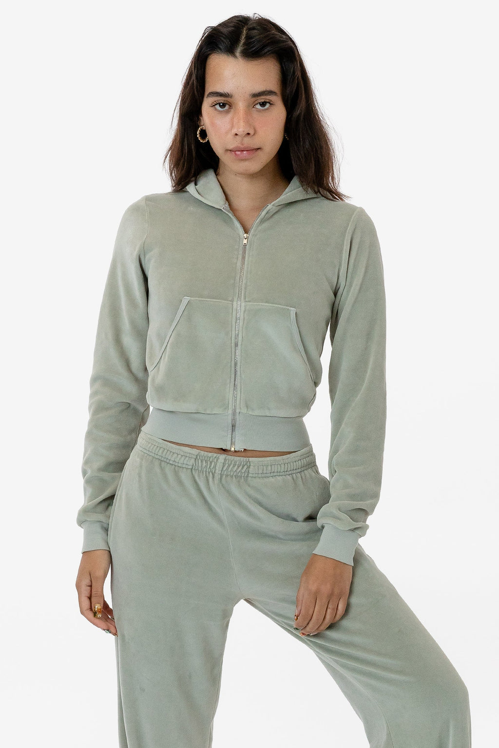 VLR310GD - Garment Dye Velour Mid-Length Zip-Up Hoodie