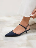Vogue Navy Faux Suede Kitten Court Heels
