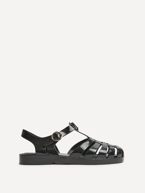 Wave Black Jelly Flat Sandals