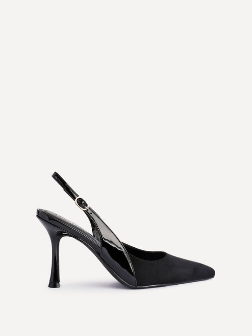 Wink Black Faux Suede Two Tone Court Heels