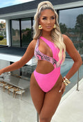 Algarve Hot Pink One Shoulder Snake Sequin Cut Out Swimsuit