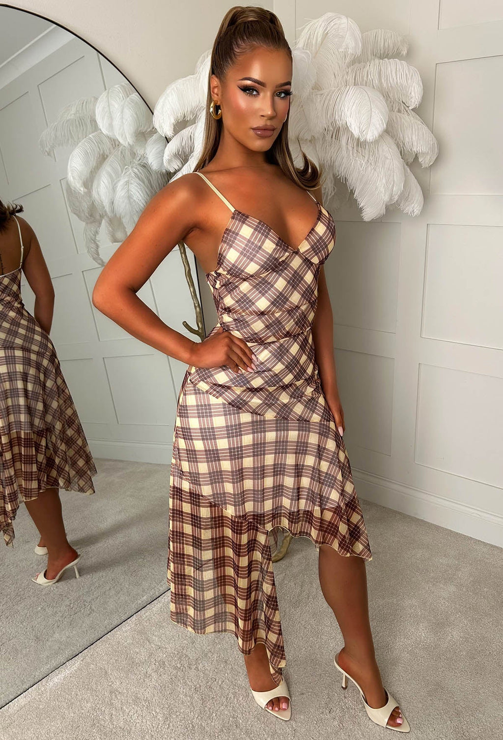 All Day Darling Lemon Check Mesh Midaxi Cami Dress