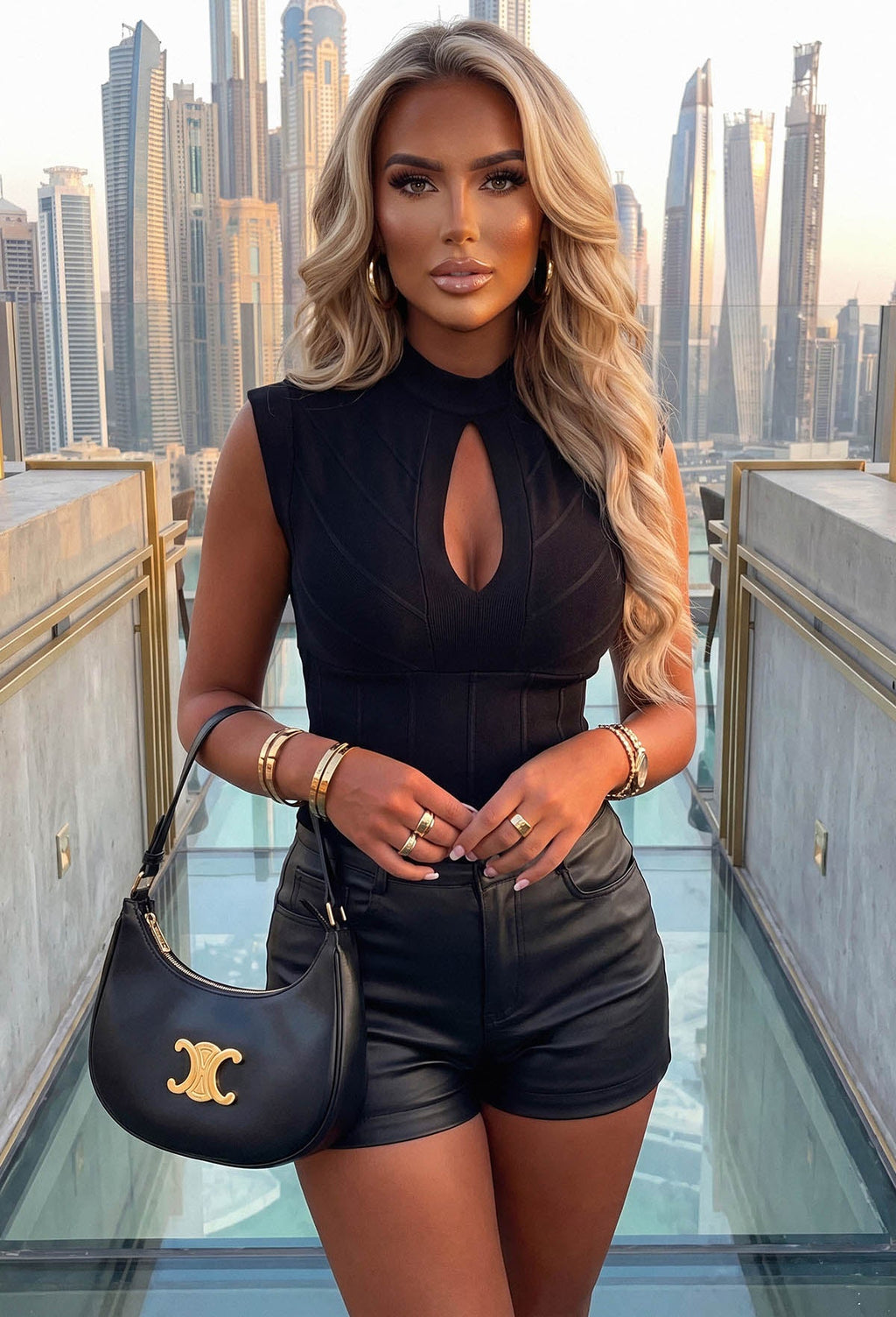 All Yours Black Ribbed Bandage Effect Top