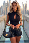 All Yours Black Ribbed Bandage Effect Top