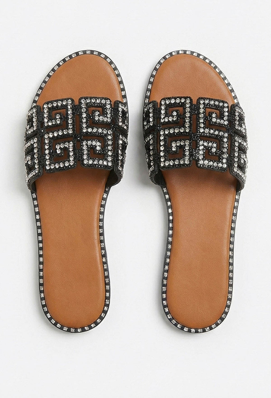 Always Be Mine Black Diamante Embellished Flat Sandals