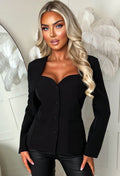 Amora Tailored Black Sweetheart Neckline Blazer Top