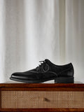 Angelo Mens Black Faux Leather Lace-Up Shoes