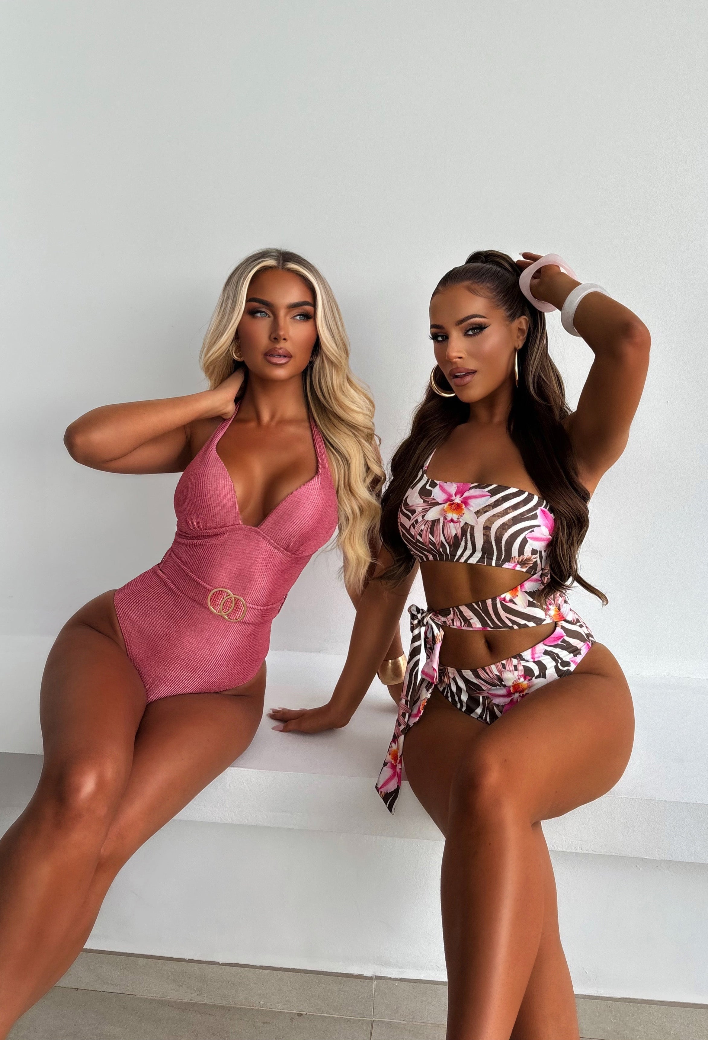 Antibes Mauve Shiny Crinkle Halter Neck Swimsuit