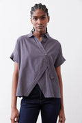 Asymmetric Button Short Sleeve Blouse